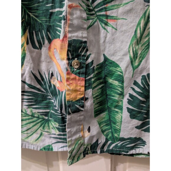 Old Navy Men’s XL Flamingo Hawaiian Shirt Gray Green Tropical Button Up Cotton - Picture 12 of 13